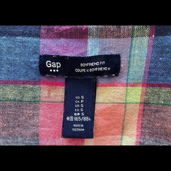 GAP Boyfriend Fit Colorful Plaid Long Sleeve Shirt Women SP Small Petite - Picture 4 of 5